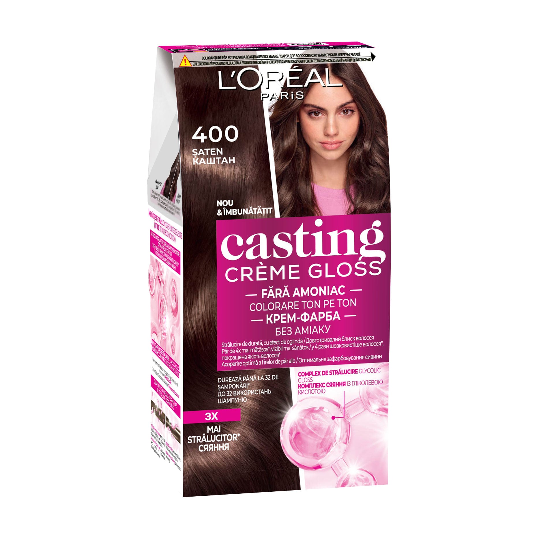 Безаміачна фарба для волосся L'Oreal Paris Casting Creme Gloss 400 Каштан, 180 мл